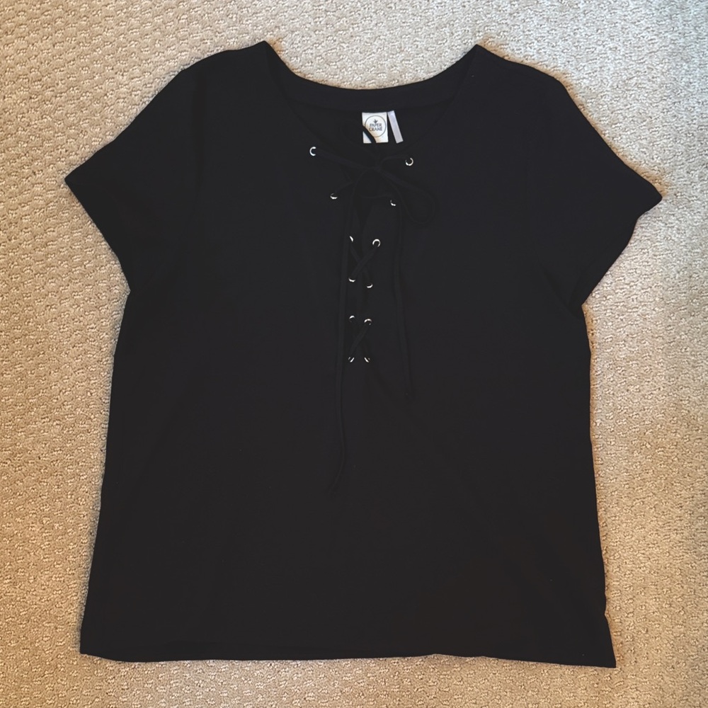 Paper Crane Black Lace-Up Short Sleeve Top